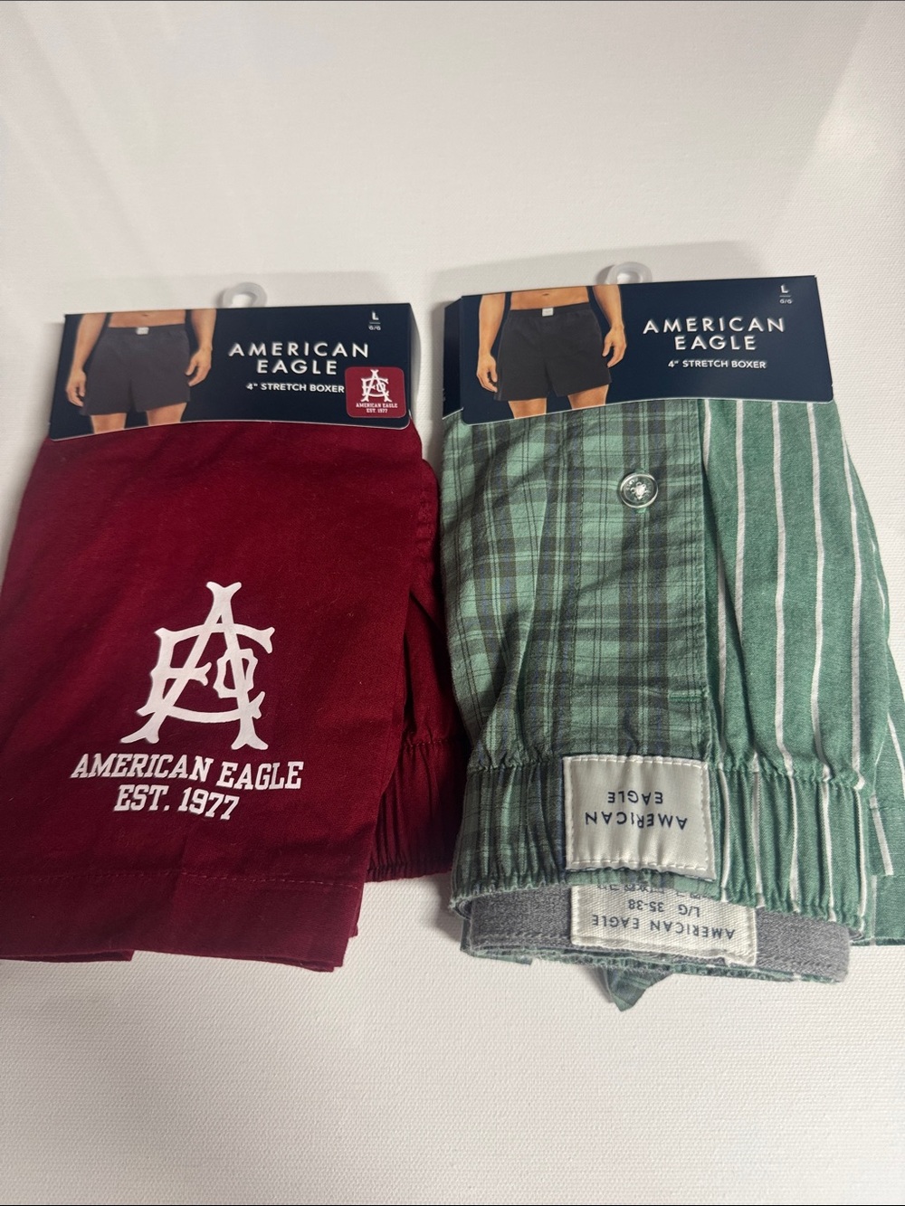 American Eagle Boxers Mens Large 2 Pack Red Green